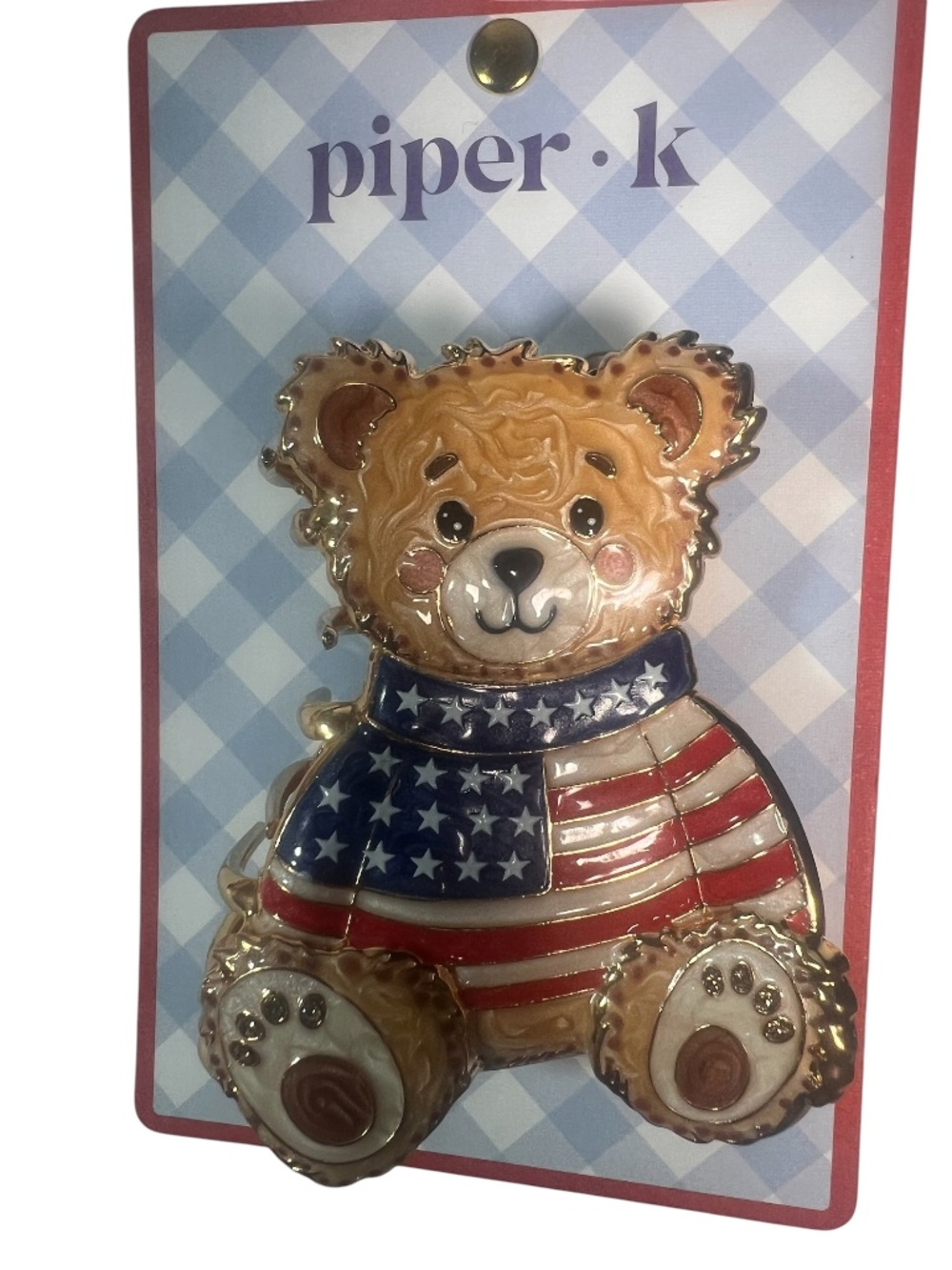 Piper K Patriotic Bear Hair clip Metal New Beautiful cute Bear With USA flag